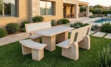 conjunto mesa y bancos status pulido