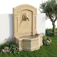 Fuente de pared para jardin Arcadia Lion en piedra artificial con cabeza de leon 71x45x109 cm 139 kg.