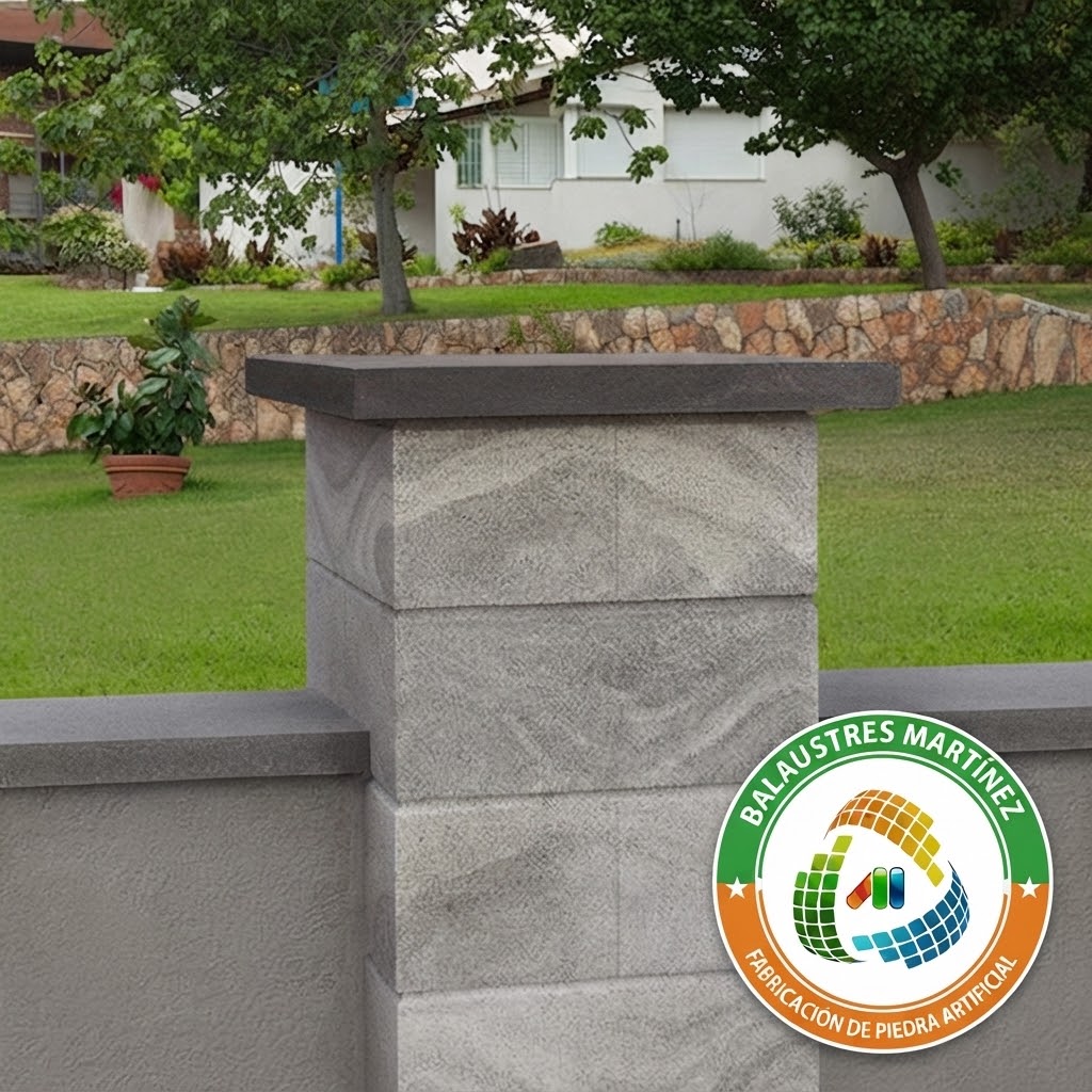 Cubrepilares plano de piedra artificial con diseño minimalista disponible en medidas 28x28 40x40 y 50x50 cm.