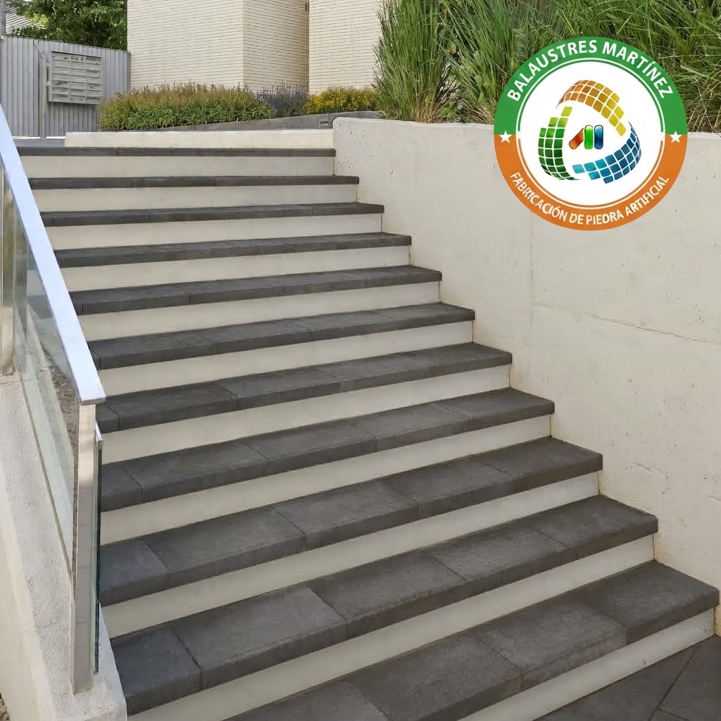 Escalones Tessera de piedra artificial en color blanco con diseno en L para la instalacion de peldaños