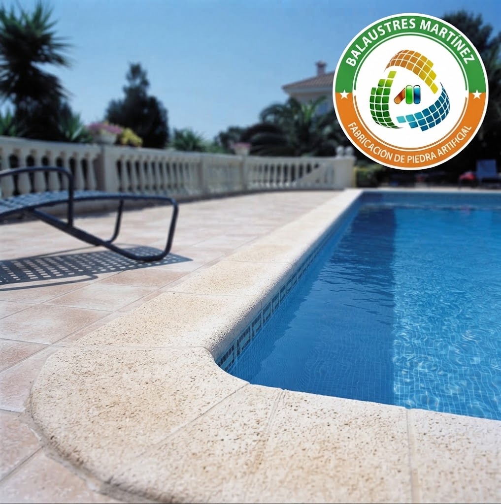 Remate de piscina RP con acabado superficial granallado antideslizante y borde redondeado