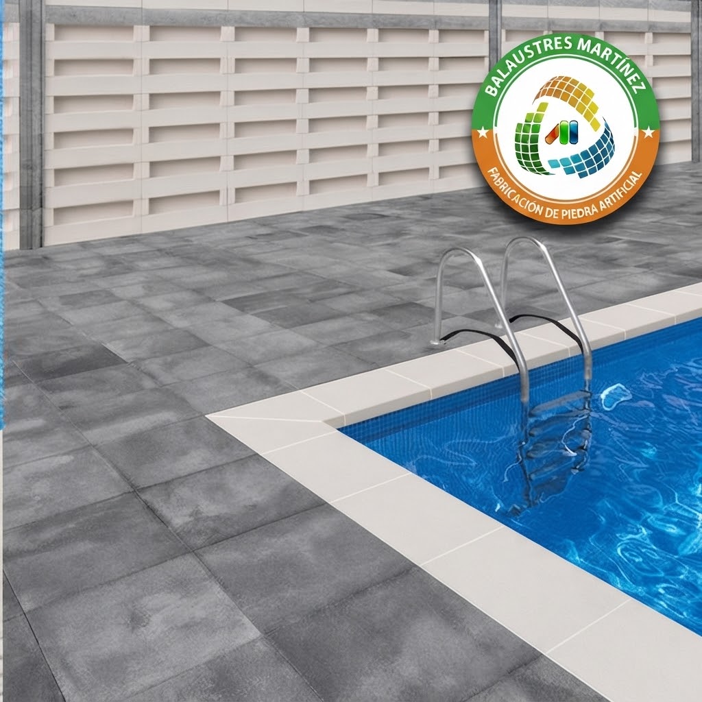 Remate de piscina Tessera básico con perfil en L de piedra artificial para la coronación de bordes.